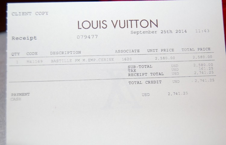 US receipt for LV