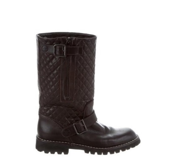 Chanel Combat Boots 37.5 Black Calfskin Quilted Leather