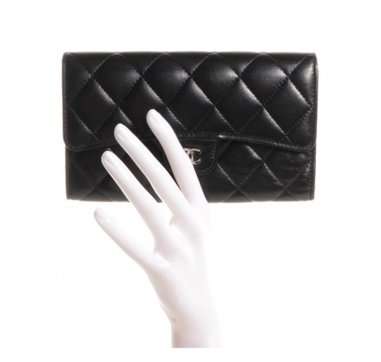 Lambskin Quilted Large Flap Wallet Black – Loom & Magpie Boutique