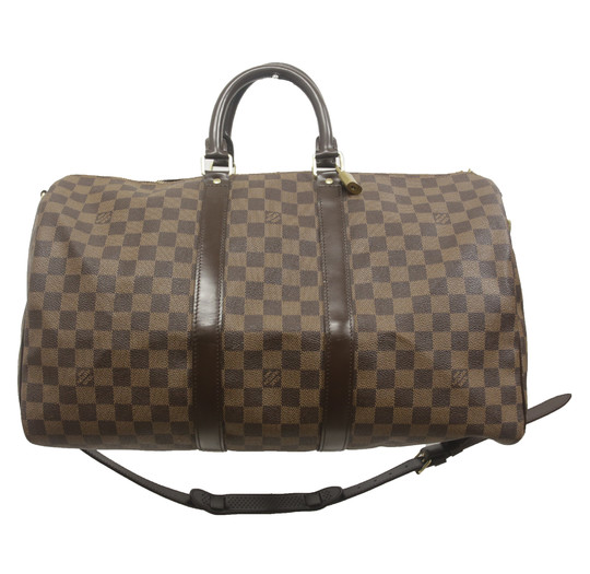 Louis Vuitton Damier Ebene Keepall Bandouliere 55 Duffle Bag with