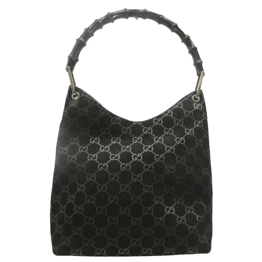 Gucci Black Suede Monogram Hobo Shoulder Bag