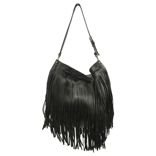 Karen Millan Fringe Leather Bucket Bag in Black