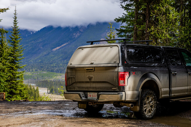 Fiberglass Truck Cap on F-150 Camping