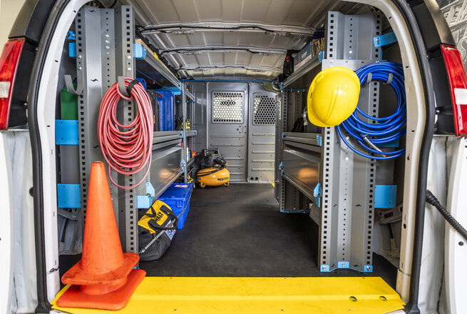 Properly organized work van setup.