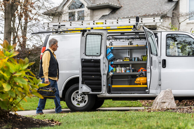 Adrian Van Equipment in a Chevrolet Express Work Van.
