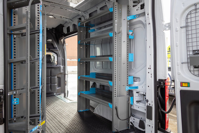 5-Tier Adrian Steel Shelving in a Ford Transit