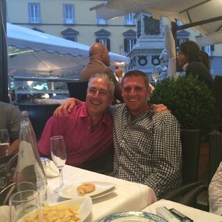 Rob Reese and Lee Kuehn of Vintage Imports, enjoying lunch in Naples